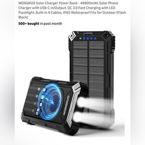 New WONGKUO Solar Charger Power Bank 49800mAh Solar Phone Charger USB-C